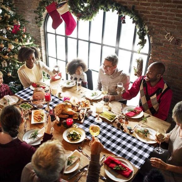 Buffalo Check Table Runner 14 × 72 Inch Black White Plaid Reversible Checkered - Picture 3 of 6